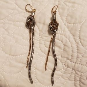 Silver & gold Knot dangly earrings